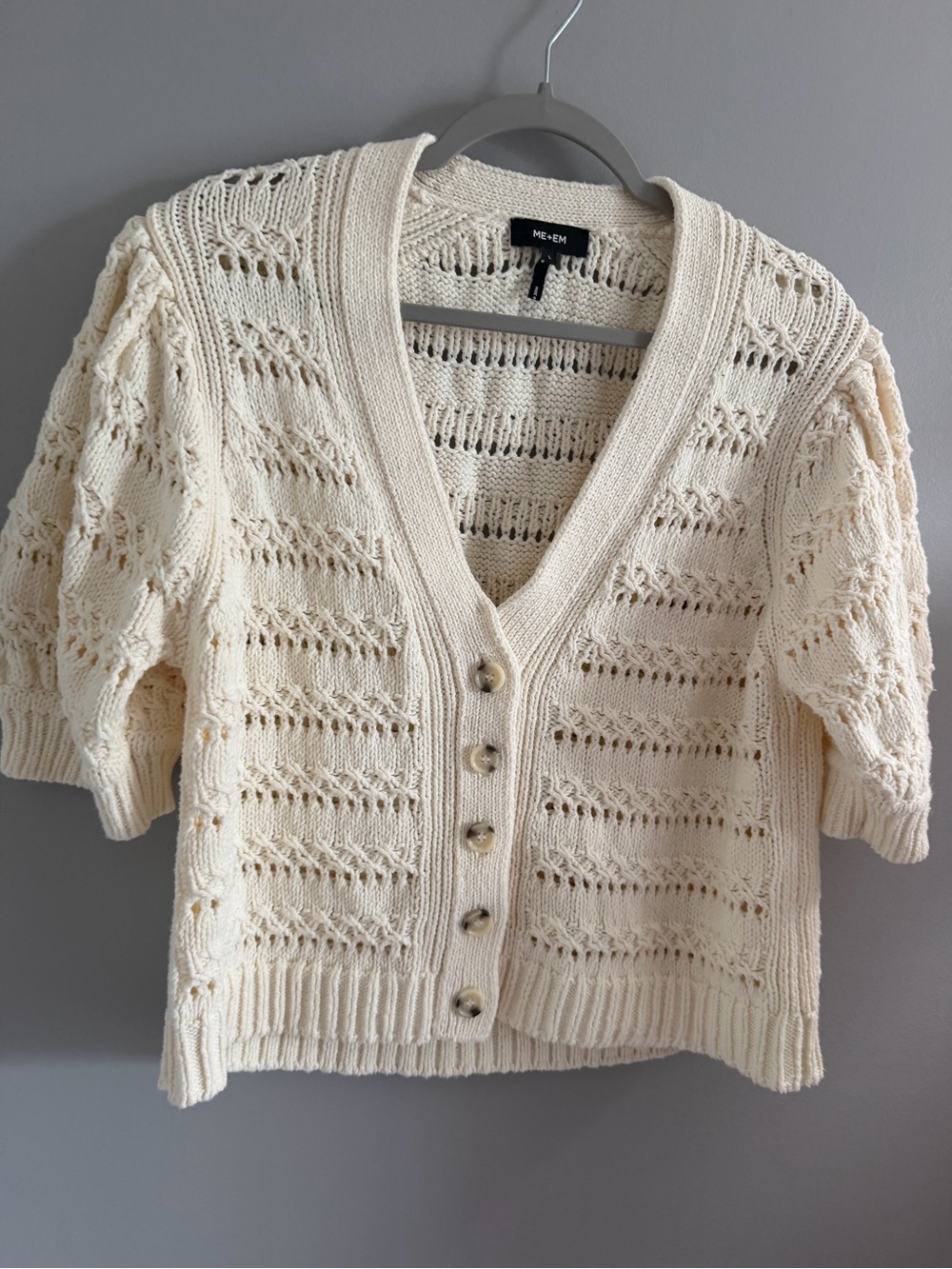 ME+EM Ivory Textured Knit Button Front Cardigan Size Large